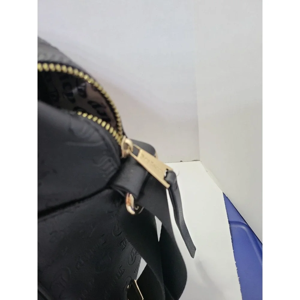 Juicy Couture Black/Pink Embossed Logo Satchel Bag Gold Hardware Zipper Closure